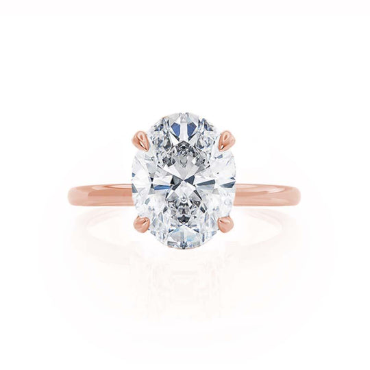 CAMELLIA - Oval natural Diamond 18k Rose Gold Hidden Halo