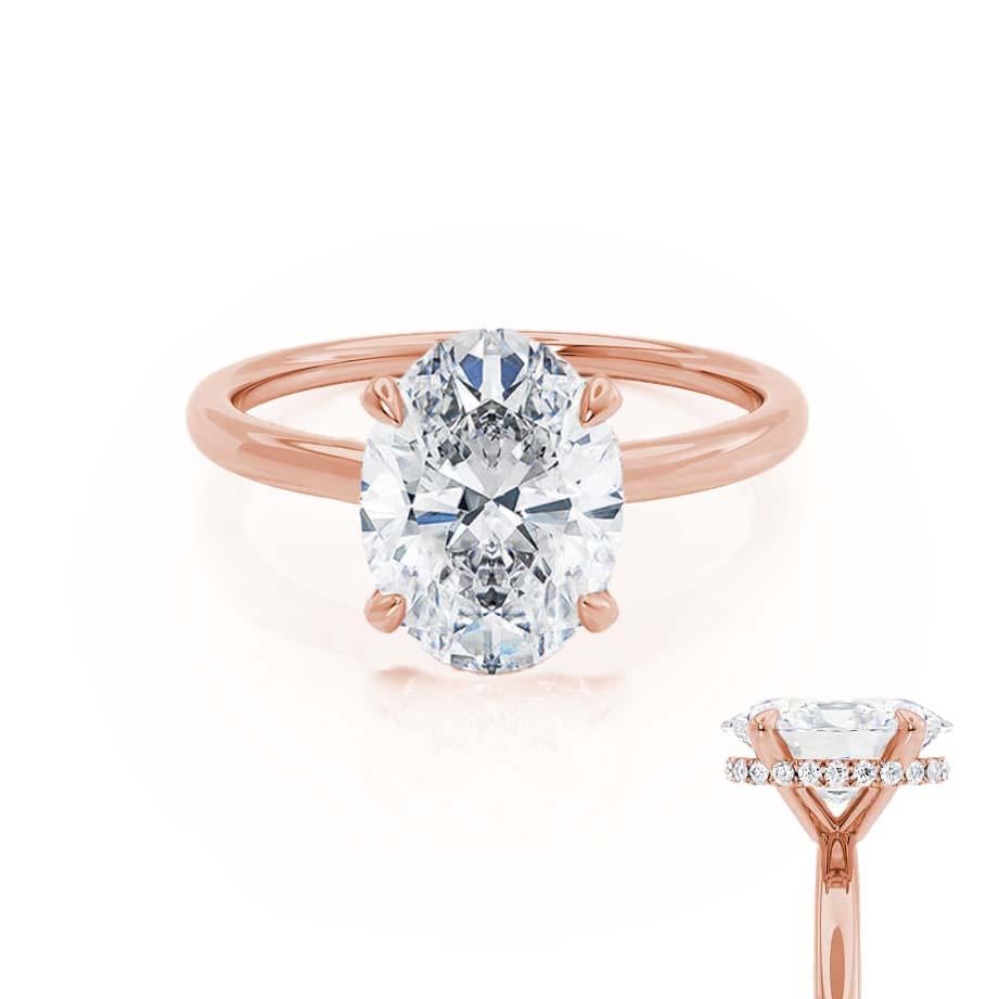 CAMELLIA - Oval natural Diamond 18k Rose Gold Hidden Halo