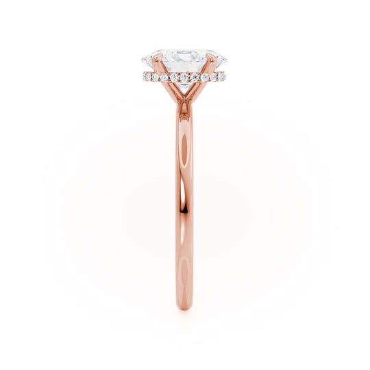 CAMELLIA - Oval natural Diamond 18k Rose Gold Hidden Halo