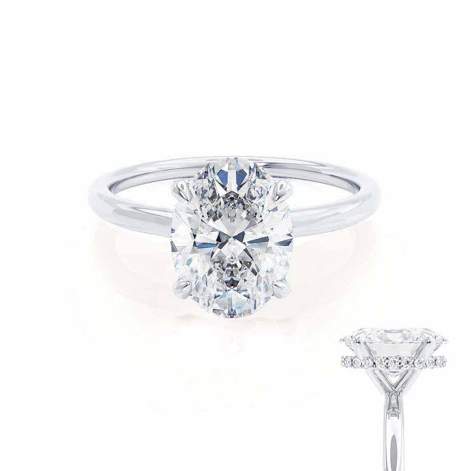CAMELLIA - Oval natural Diamond Platinum Hidden Halo