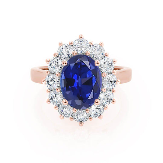 CORNFLOWER – Lab-Grown Blue Sapphire Halo Engagement Ring in 18k Rose Gold