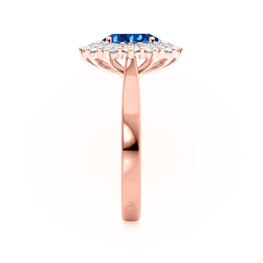 CORNFLOWER – Lab-Grown Blue Sapphire Halo Engagement Ring in 18k Rose Gold