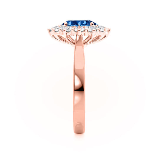 CORNFLOWER – Lab-Grown Blue Sapphire Halo Engagement Ring in 18k Rose Gold
