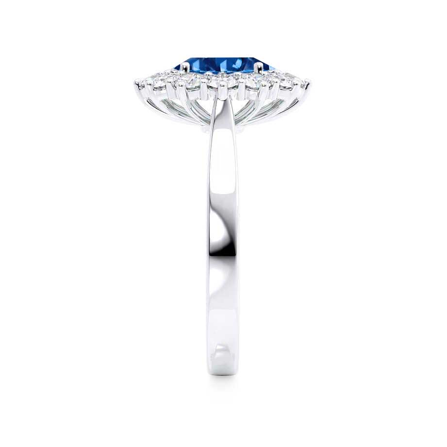 CORNFLOWER – Lab-Grown Blue Sapphire & Diamond Halo Ring in 950 Platinum