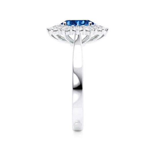 CORNFLOWER – Lab-Grown Blue Sapphire & Diamond Halo Ring in 950 Platinum