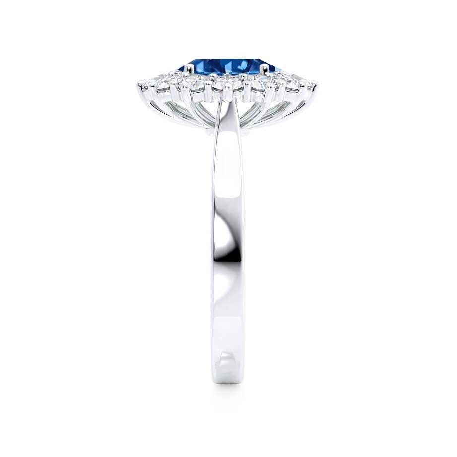 CORNFLOWER – Lab-Grown Blue Sapphire Halo Engagement Ring in 18k White Gold