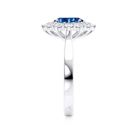 CORNFLOWER – Lab-Grown Blue Sapphire Halo Engagement Ring in 18k White Gold