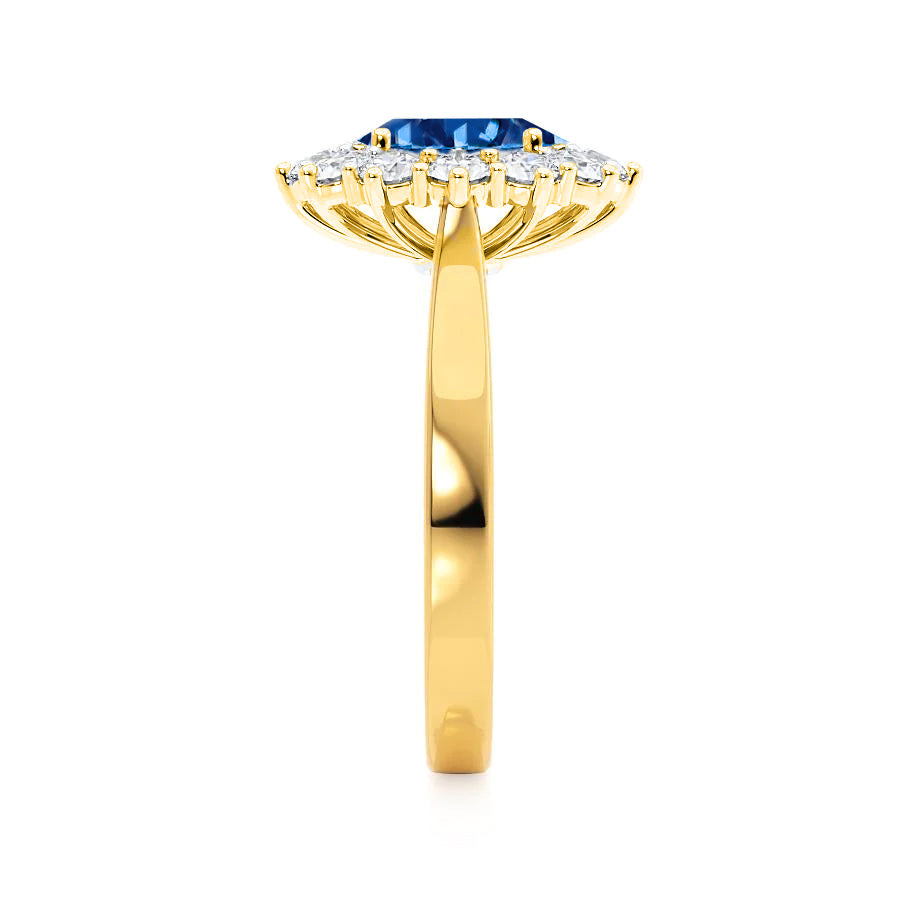 CORNFLOWER – Lab-Grown Blue Sapphire Halo Engagement Ring in 18k Yellow Gold