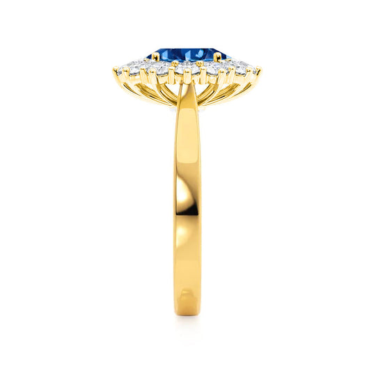 CORNFLOWER – Lab-Grown Blue Sapphire Halo Engagement Ring in 18k Yellow Gold