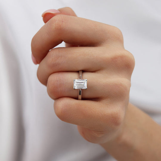 DAHLIA - Emerald Natural Diamond 18k White Gold Solitaire