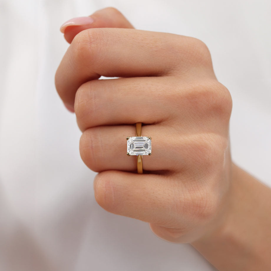 DAHLIA - Emerald Natural Diamond 18k Yellow Gold Solitaire