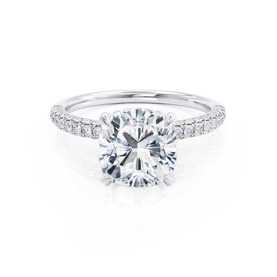 FREESIA - Cushion Cut Lab Diamond Platinum Petite Hidden Halo Triple Pavé