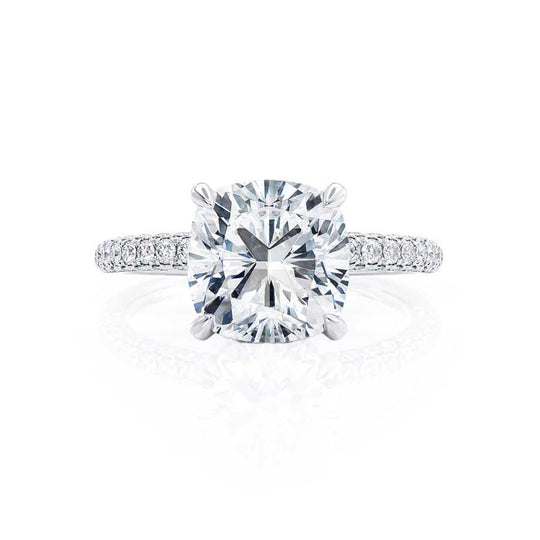 FREESIA - Cushion Cut Lab Diamond Platinum Petite Hidden Halo Triple Pavé