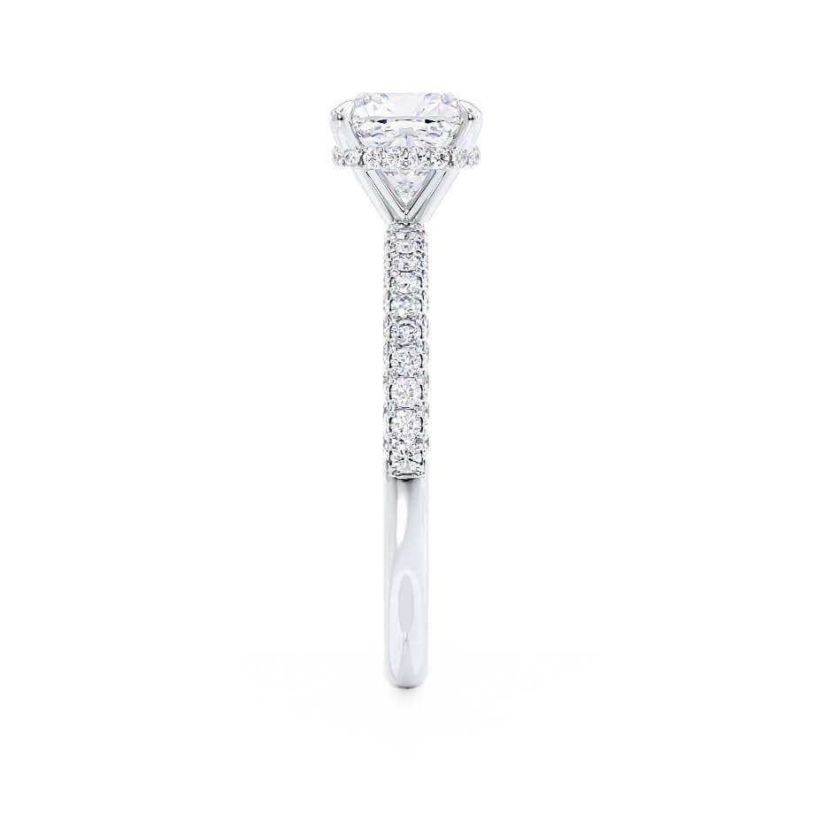 FREESIA - Cushion Cut Lab Diamond Platinum Petite Hidden Halo Triple Pavé