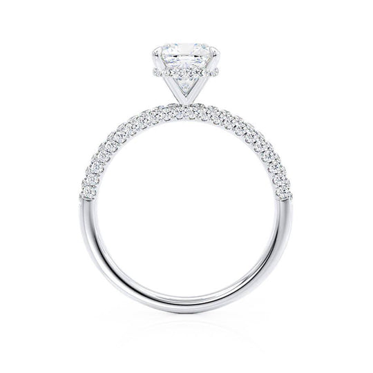 FREESIA - Cushion Cut Lab Diamond Platinum Petite Hidden Halo Triple Pavé