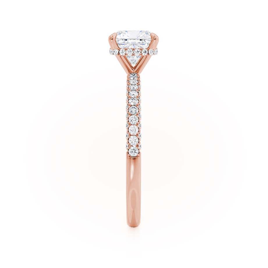FREESIA - Cushion Cut Lab Diamond 18k Rose Gold Petite Hidden Halo Triple Pavé