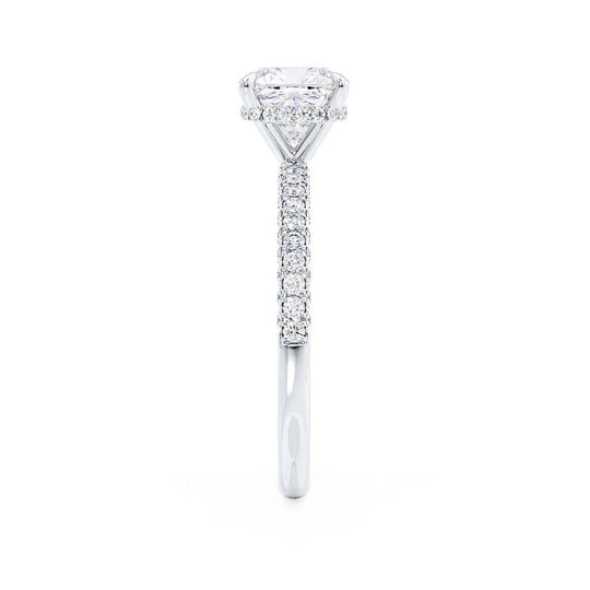 FREESIA - Cushion Cut Lab Diamond 18k White Gold Petite Hidden Halo Triple Pavé