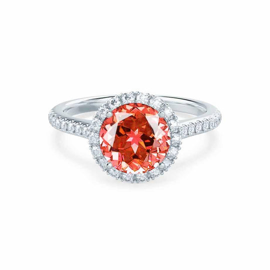 GARDEN ROSE – Padparadscha Sapphire & Lab-Grown Diamond Petite Halo Ring in 950 Platinum