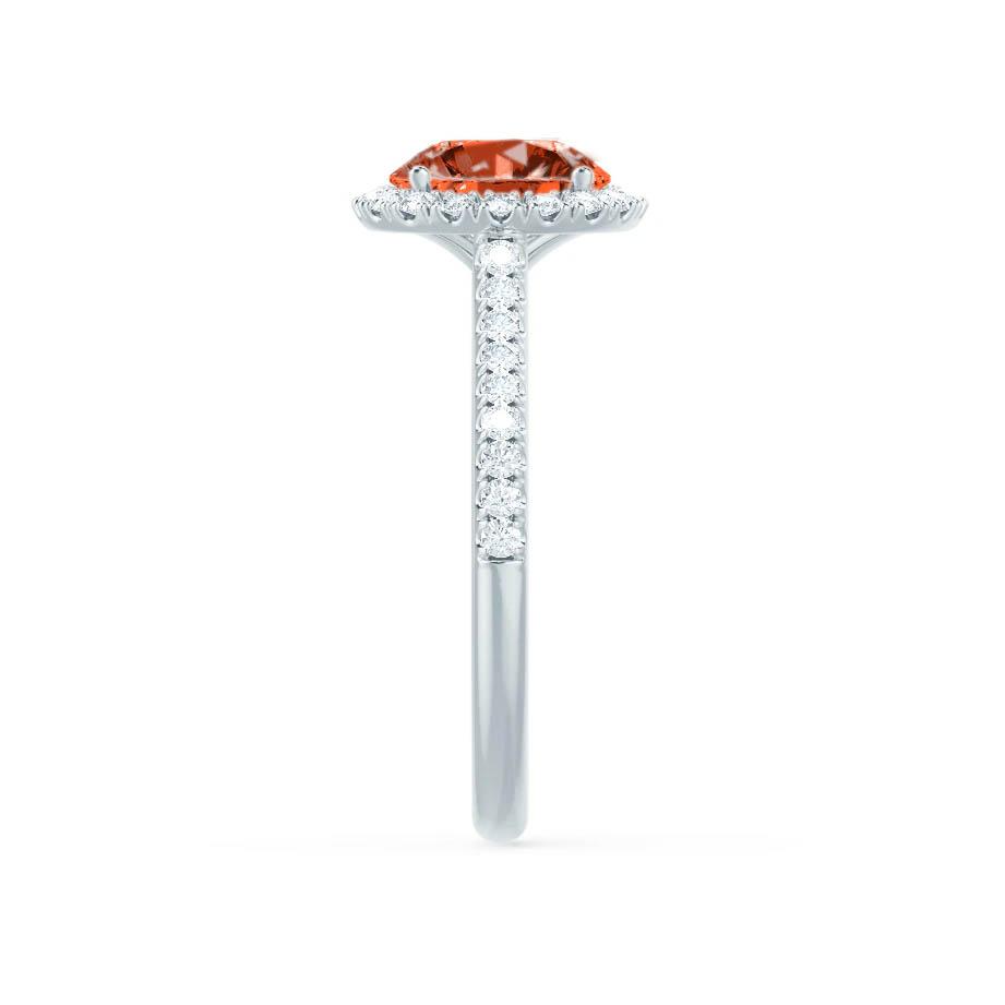GARDEN ROSE – Padparadscha Sapphire & Lab-Grown Diamond Petite Halo Ring in 950 Platinum
