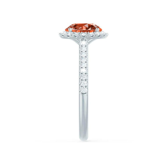 GARDEN ROSE – Padparadscha Sapphire & Lab-Grown Diamond Petite Halo Ring in 950 Platinum