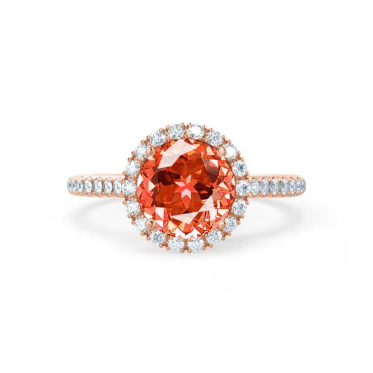 GARDEN ROSE – Padparadscha Sapphire & Lab-Grown Diamond Petite Halo Ring in 18k Rose Gold