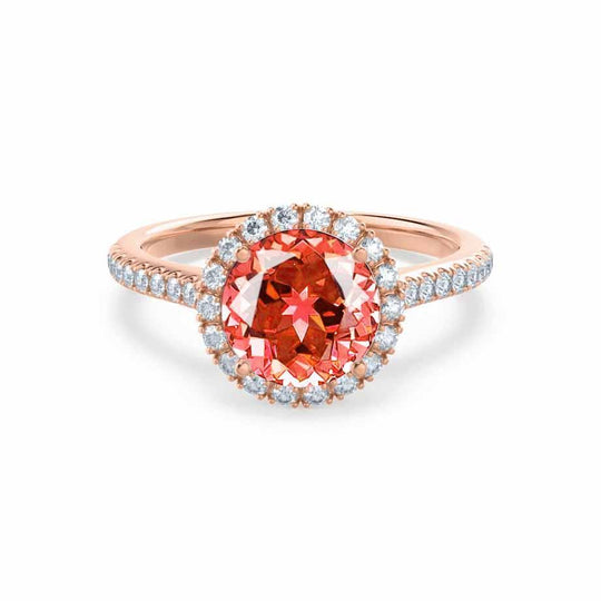 GARDEN ROSE – Padparadscha Sapphire & Lab-Grown Diamond Petite Halo Ring in 18k Rose Gold