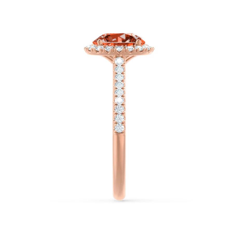 GARDEN ROSE – Padparadscha Sapphire & Lab-Grown Diamond Petite Halo Ring in 18k Rose Gold