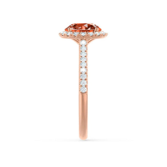 GARDEN ROSE – Padparadscha Sapphire & Lab-Grown Diamond Petite Halo Ring in 18k Rose Gold