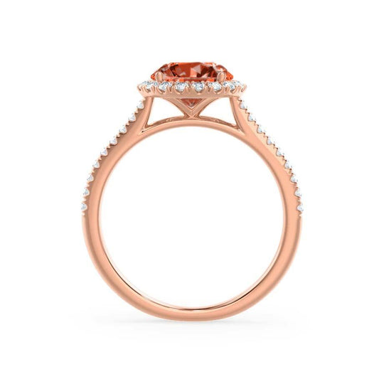 GARDEN ROSE – Padparadscha Sapphire & Lab-Grown Diamond Petite Halo Ring in 18k Rose Gold