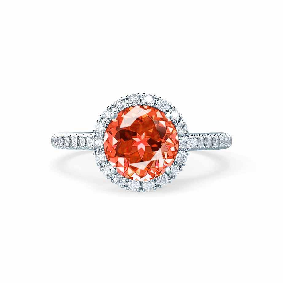 GARDEN ROSE – Padparadscha Sapphire & Lab-Grown Diamond Petite Halo Ring in 18k White Gold