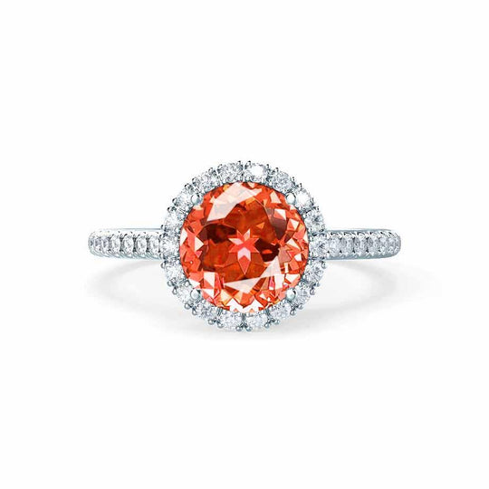 GARDEN ROSE – Padparadscha Sapphire & Lab-Grown Diamond Petite Halo Ring in 18k White Gold
