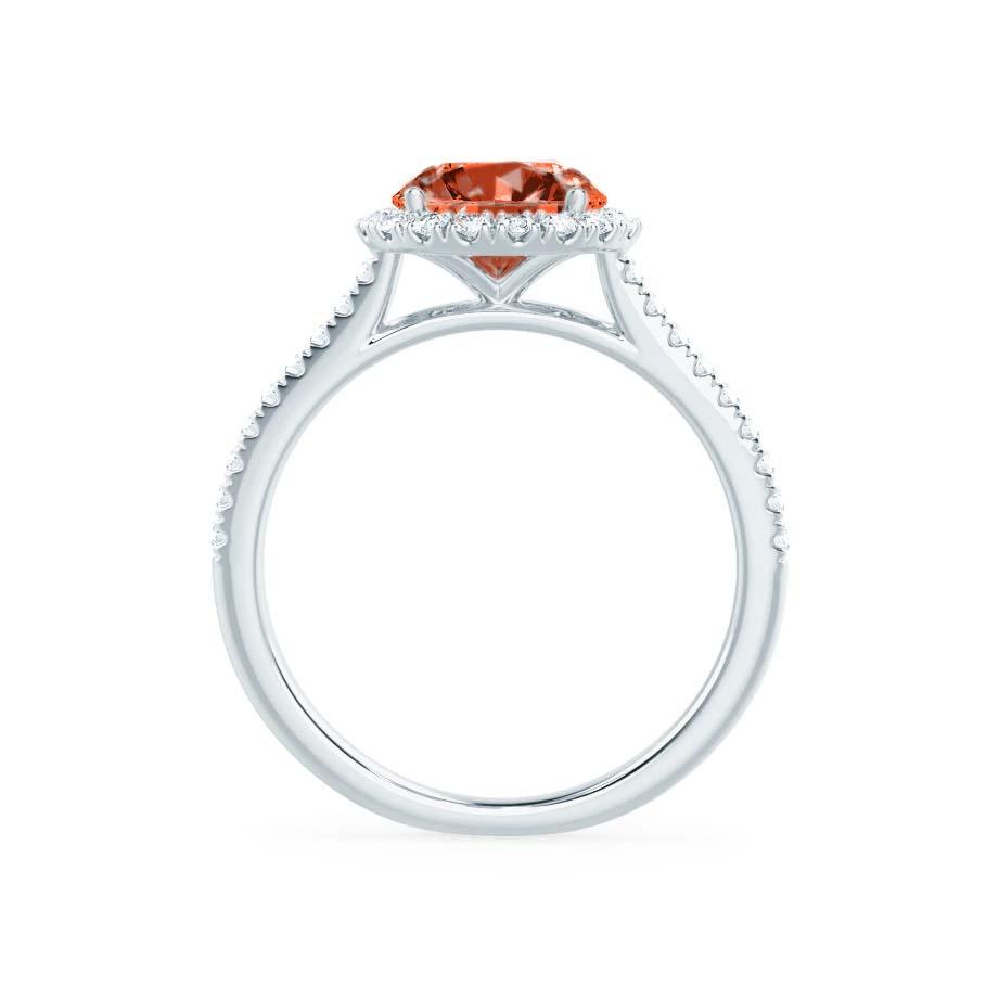 GARDEN ROSE – Padparadscha Sapphire & Lab-Grown Diamond Petite Halo Ring in 18k White Gold