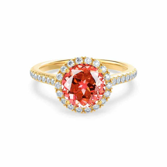 GARDEN ROSE – Padparadscha Sapphire & Lab-Grown Diamond Petite Halo Ring in 18k Yellow Gold