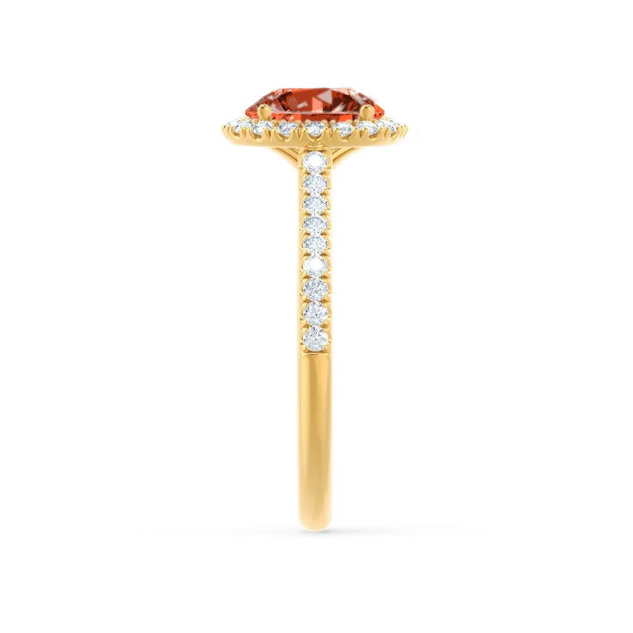 GARDEN ROSE – Padparadscha Sapphire & Lab-Grown Diamond Petite Halo Ring in 18k Yellow Gold