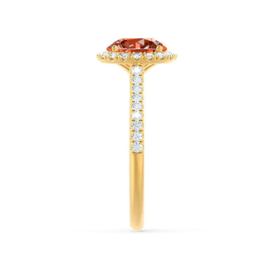 GARDEN ROSE – Padparadscha Sapphire & Lab-Grown Diamond Petite Halo Ring in 18k Yellow Gold