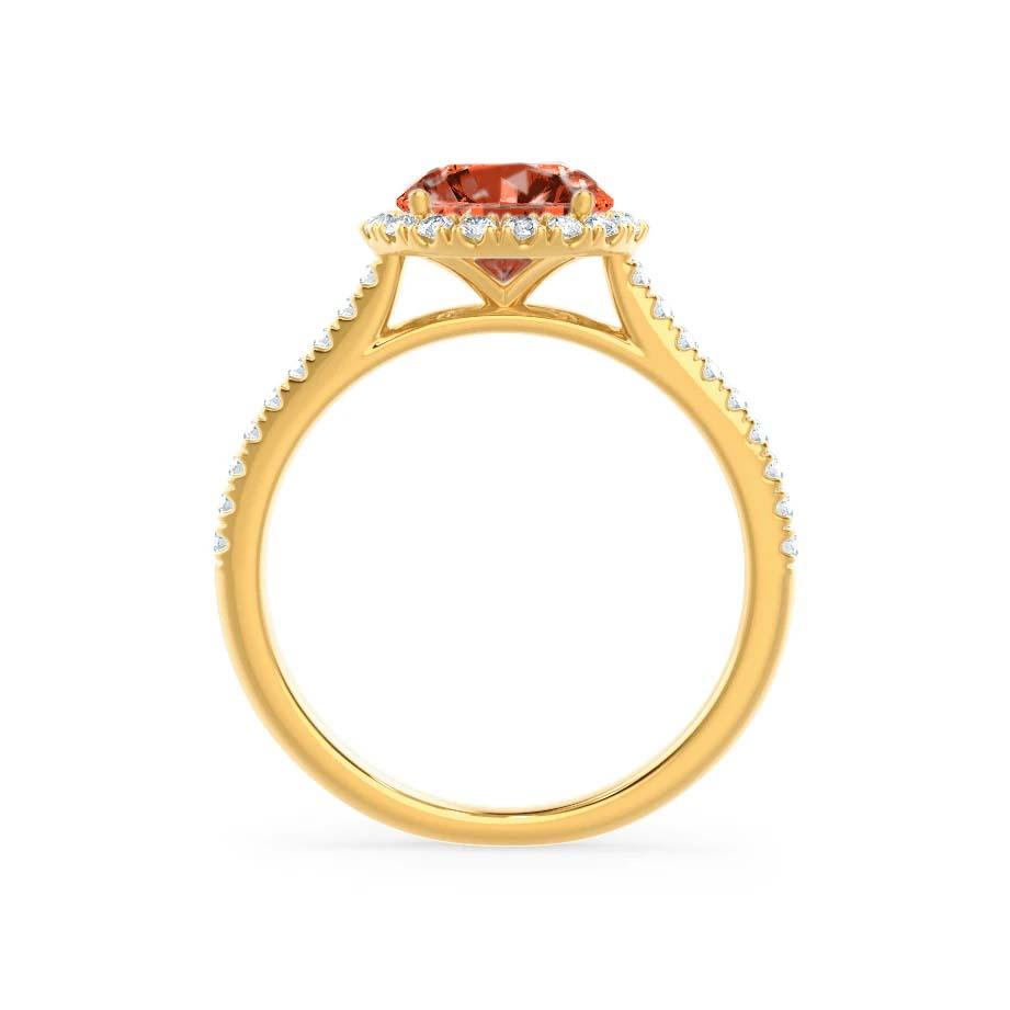 GARDEN ROSE – Padparadscha Sapphire & Lab-Grown Diamond Petite Halo Ring in 18k Yellow Gold