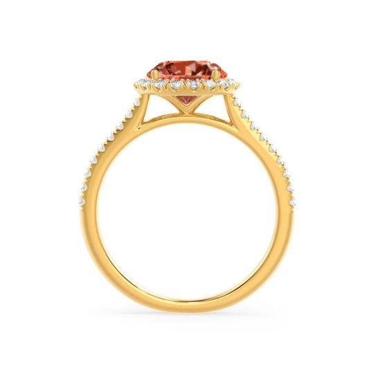 GARDEN ROSE – Padparadscha Sapphire & Lab-Grown Diamond Petite Halo Ring in 18k Yellow Gold