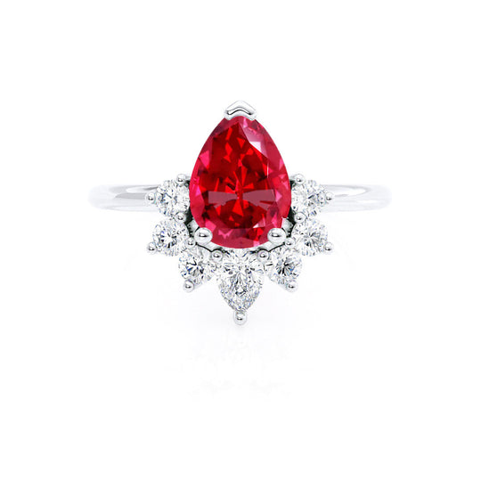 HIBISCUS – Pear-Cut Lab-Grown Ruby & Diamond Tiara Half Halo Ring in 950 Platinum