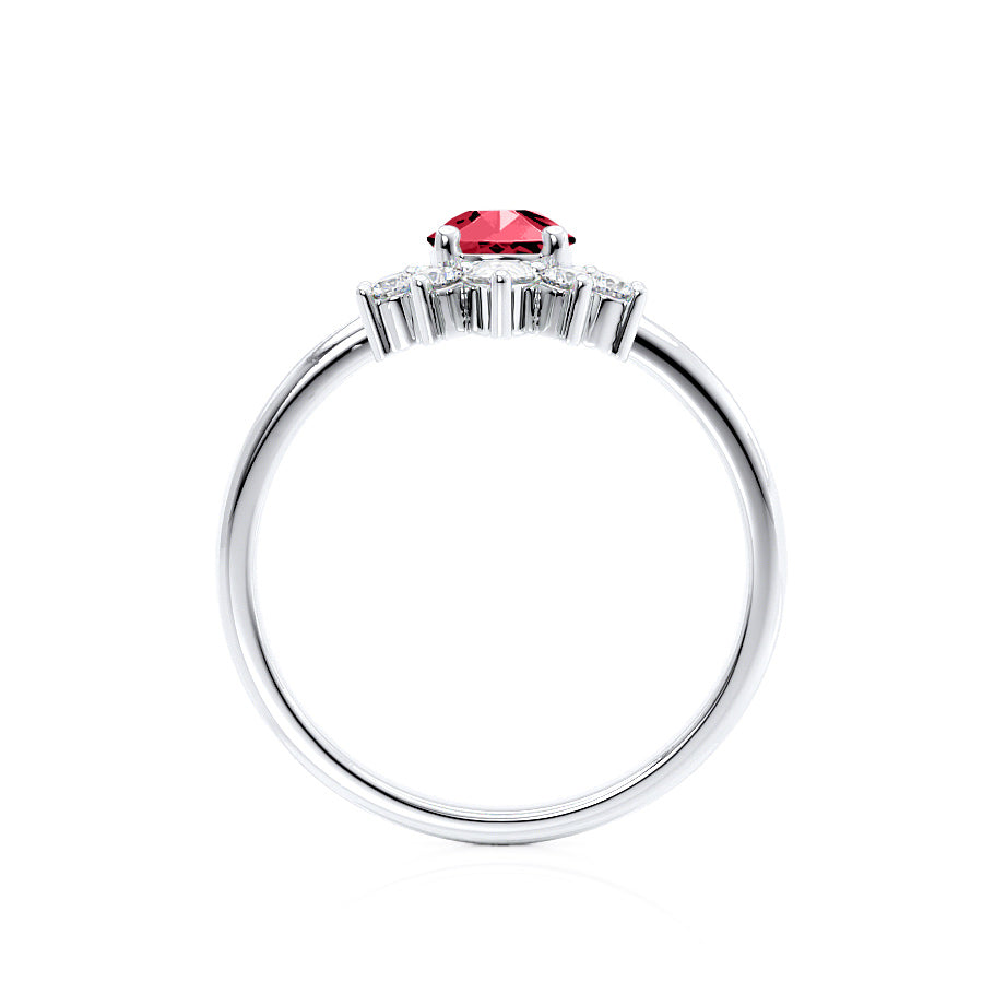 HIBISCUS – Pear-Cut Lab-Grown Ruby & Diamond Tiara Half Halo Ring in 950 Platinum