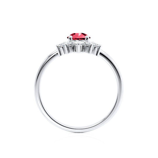 HIBISCUS – Pear-Cut Lab-Grown Ruby & Diamond Tiara Half Halo Ring in 950 Platinum