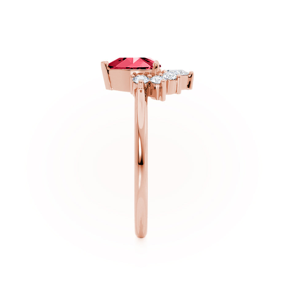 HIBISCUS – Pear-Cut Lab-Grown Ruby & Diamond Tiara Half Halo Ring in 18k Rose Gold