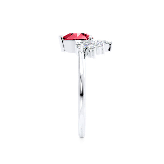 HIBISCUS – Pear-Cut Lab-Grown Ruby & Diamond Tiara Half Halo Ring in 18k White Gold