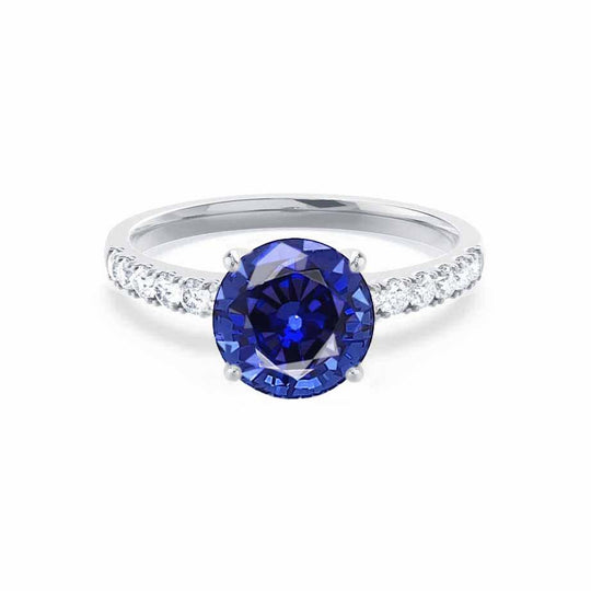 HYDRANGEA – Round Lab-Grown Blue Sapphire & Diamond Shoulder Set Ring in 950 Platinum