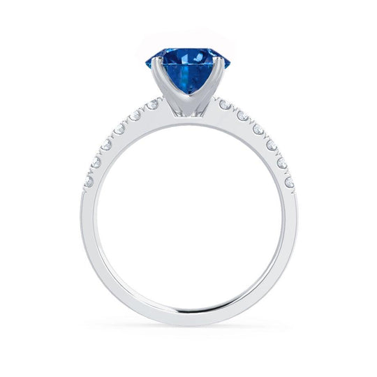 HYDRANGEA – Round Lab-Grown Blue Sapphire & Diamond Shoulder Set Ring in 950 Platinum