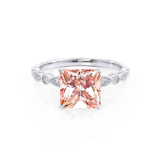 IRIS – Princess-Cut Champagne Lab Sapphire & Diamond Vintage Shoulder Set Ring in 950 Platinum