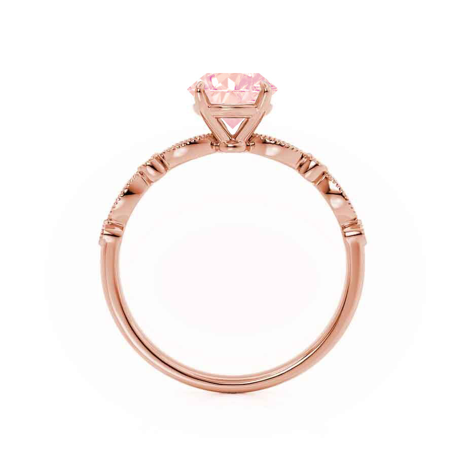 IRIS – Princess-Cut Champagne Lab Sapphire & Diamond Vintage Shoulder Set Ring in 18k Rose Gold
