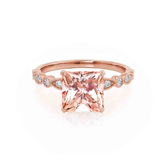 IRIS – Princess-Cut Champagne Lab Sapphire & Diamond Vintage Shoulder Set Ring in 18k Rose Gold