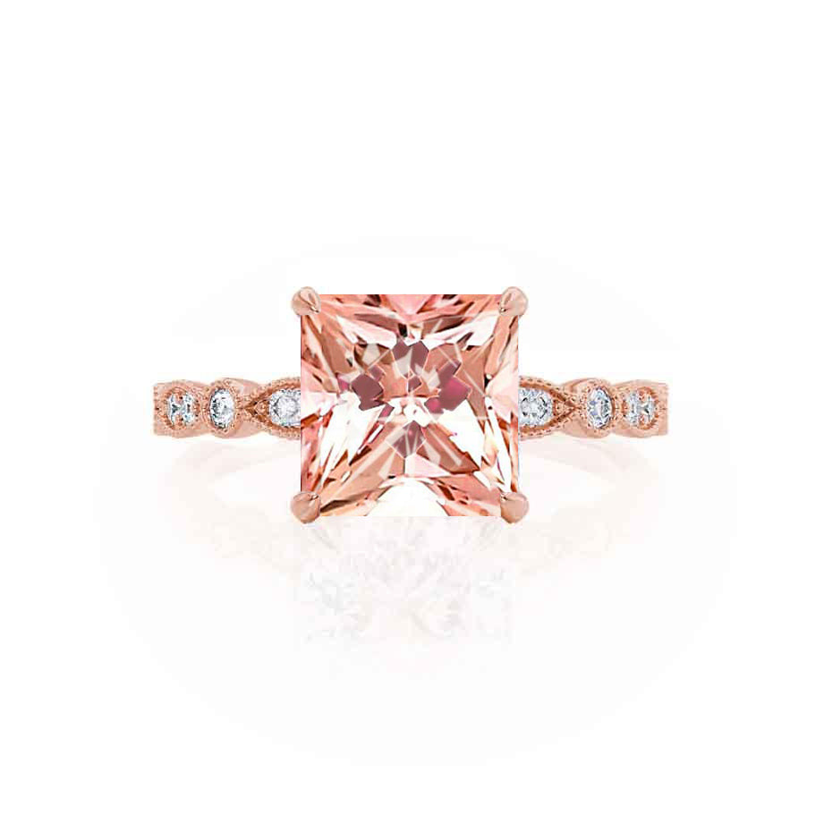 IRIS – Princess-Cut Champagne Lab Sapphire & Diamond Vintage Shoulder Set Ring in 18k Rose Gold