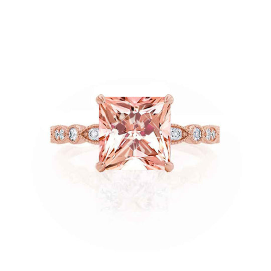 IRIS – Princess-Cut Champagne Lab Sapphire & Diamond Vintage Shoulder Set Ring in 18k Rose Gold