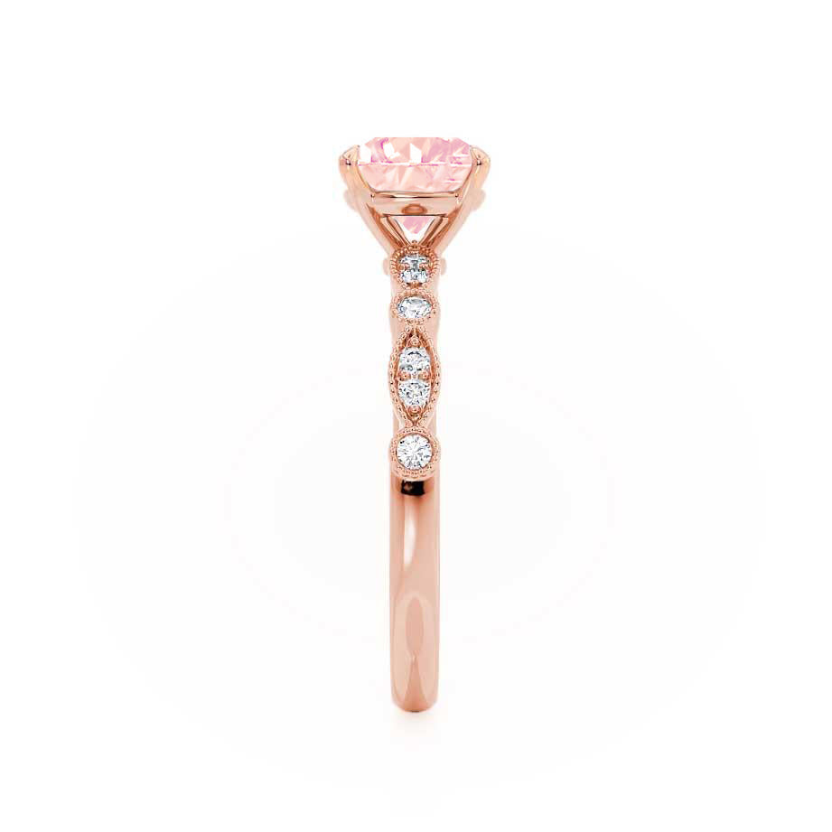 IRIS – Princess-Cut Champagne Lab Sapphire & Diamond Vintage Shoulder Set Ring in 18k Rose Gold